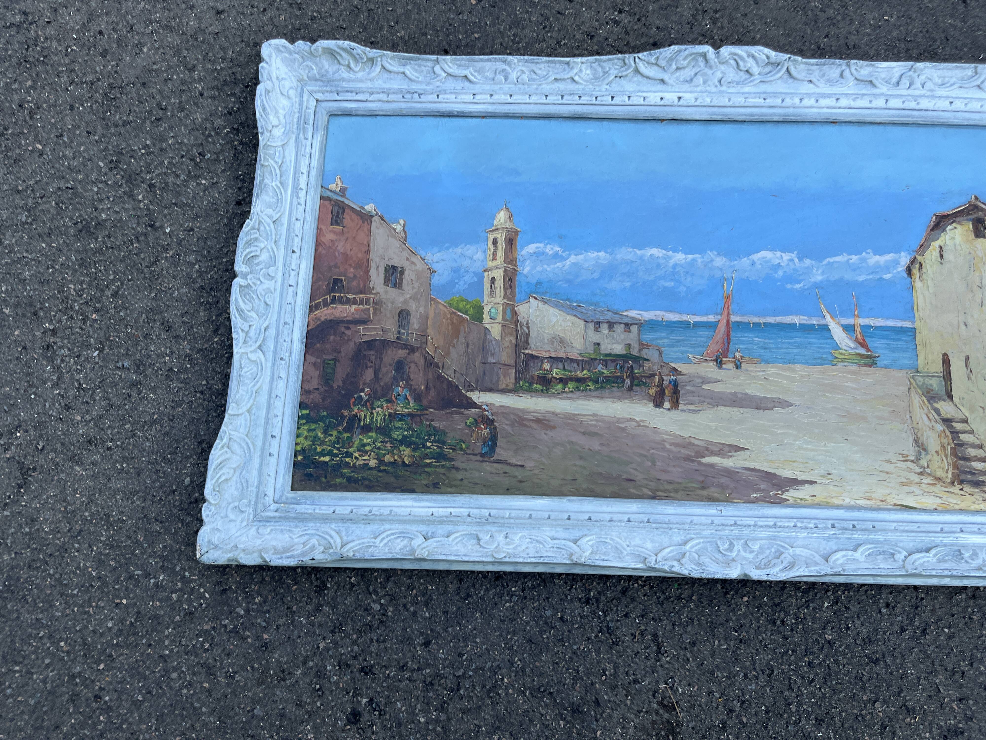 Ancient painting – Animated Mediterranean view – Port and sailing boats