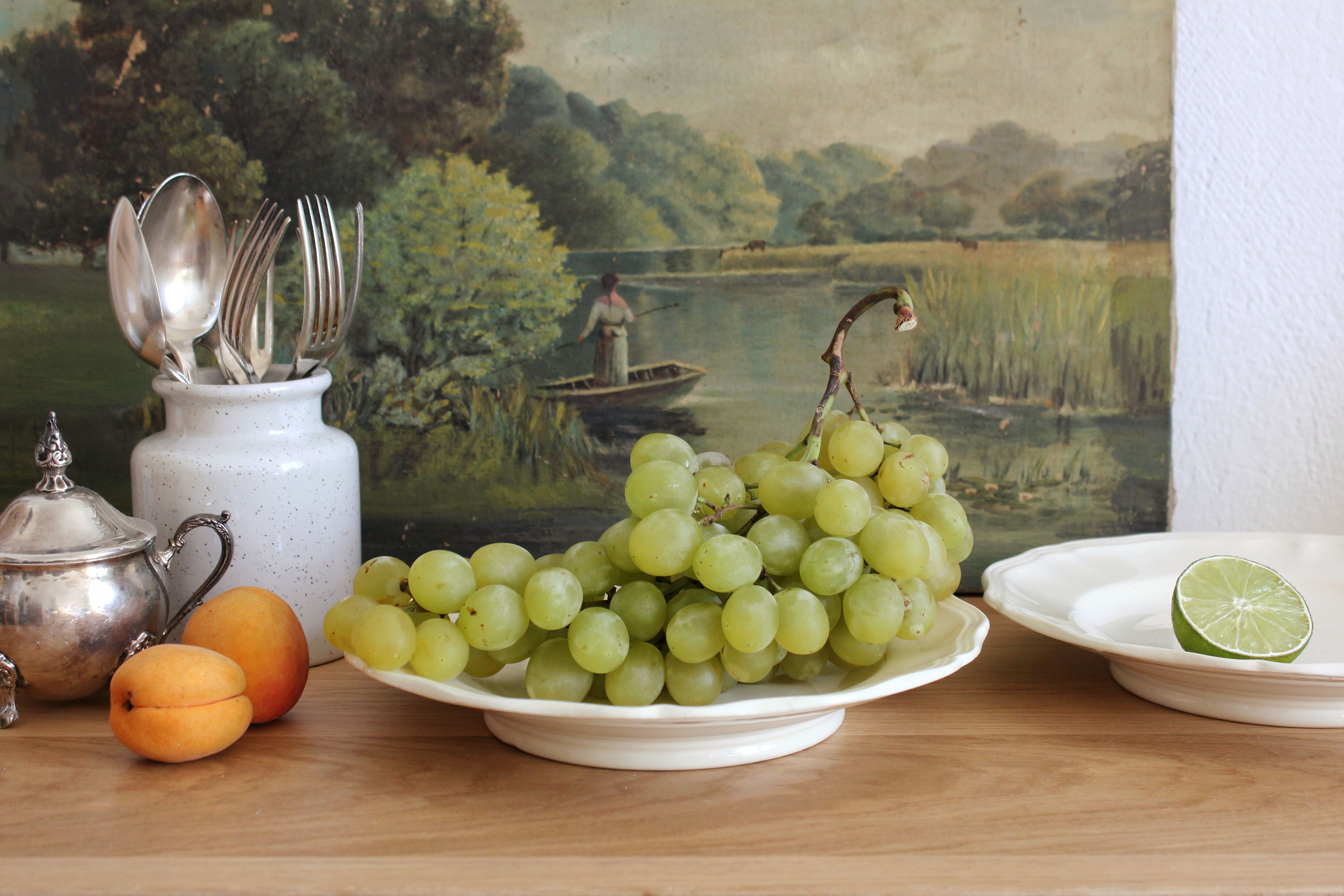 Compotier or plate on foot in ivory earthenware Sarreguemines