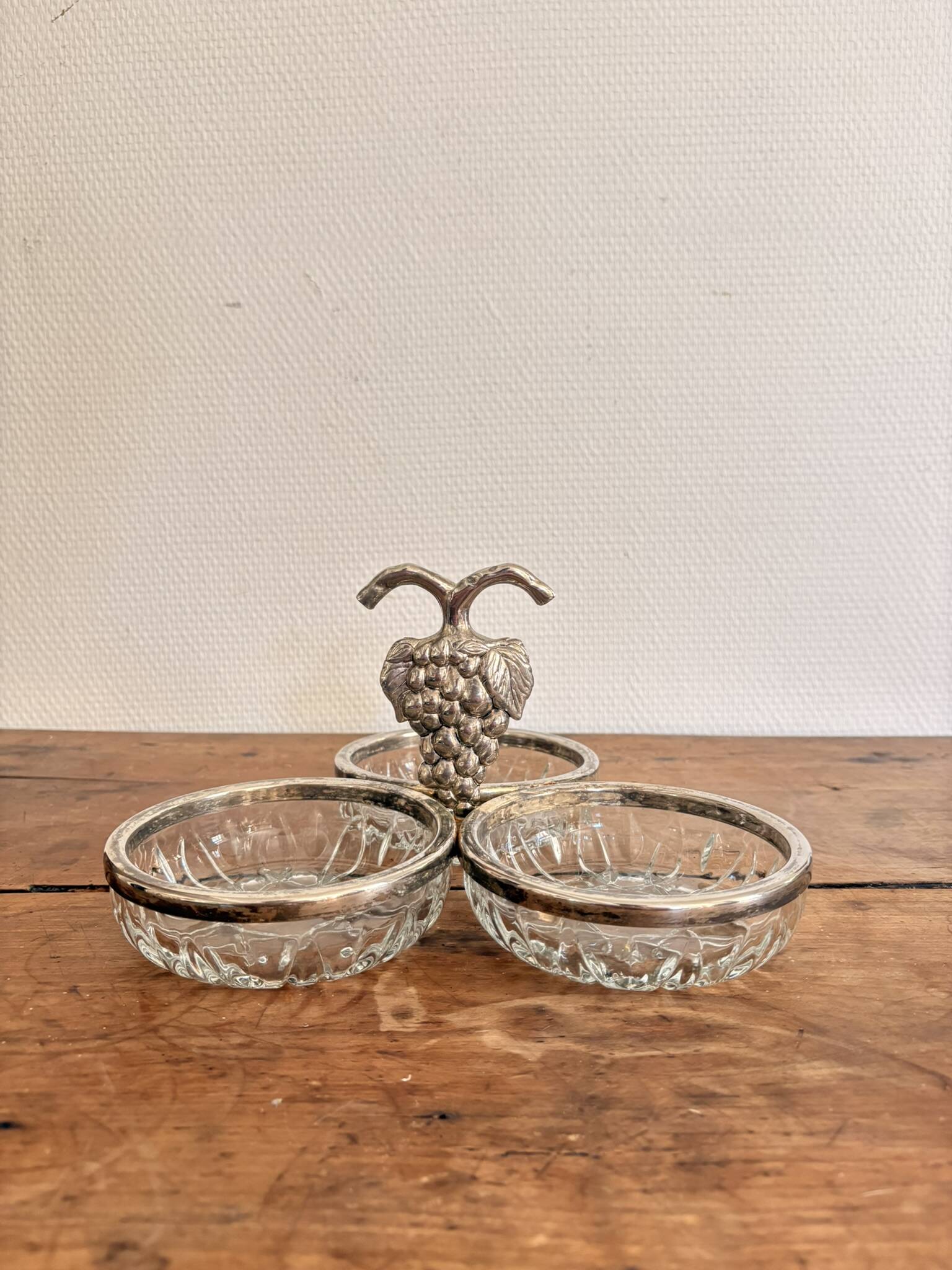 Former Beggar Servant Carrying Condiment Bunch Grape Silver Metal Glass