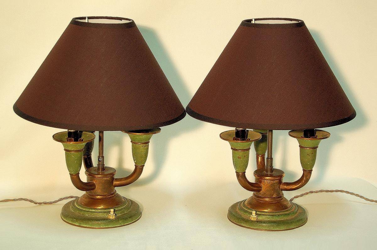 Paire de lampes Art Déco en laiton patiné