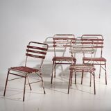 Anciennes chaises de terrasse rouges et blanches (vers 1920). Ensemble de 4 pièces