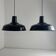 Pair of antique enamelled industrial workshop suspensions