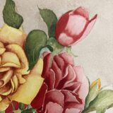 Vintage watercolor with roses in earthenware vase with angel