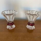Paire Ancien Vase Taillé Transparent + Rouge Décoration Vintage