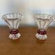 Paire Ancien Vase Taillé Transparent + Rouge Décoration Vintage