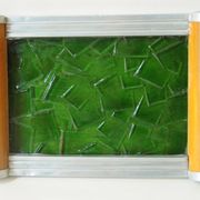 Original Art Deco vintage design plateau in green glass, wood and aluminium.