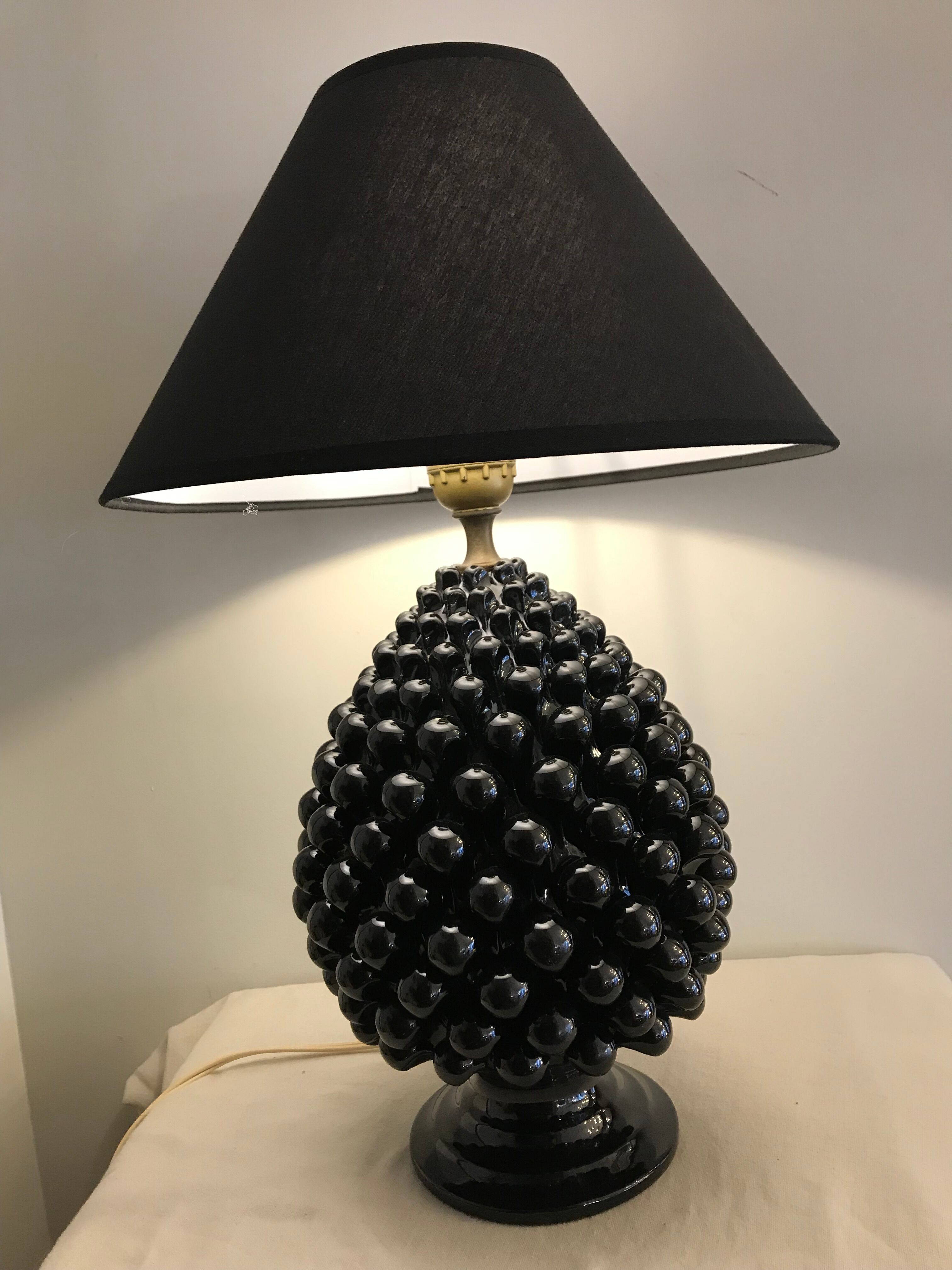 Black Italian ceramic pigna lamp 1970