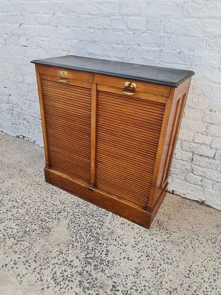 Double filing cabinet with oak curtain circa 1930