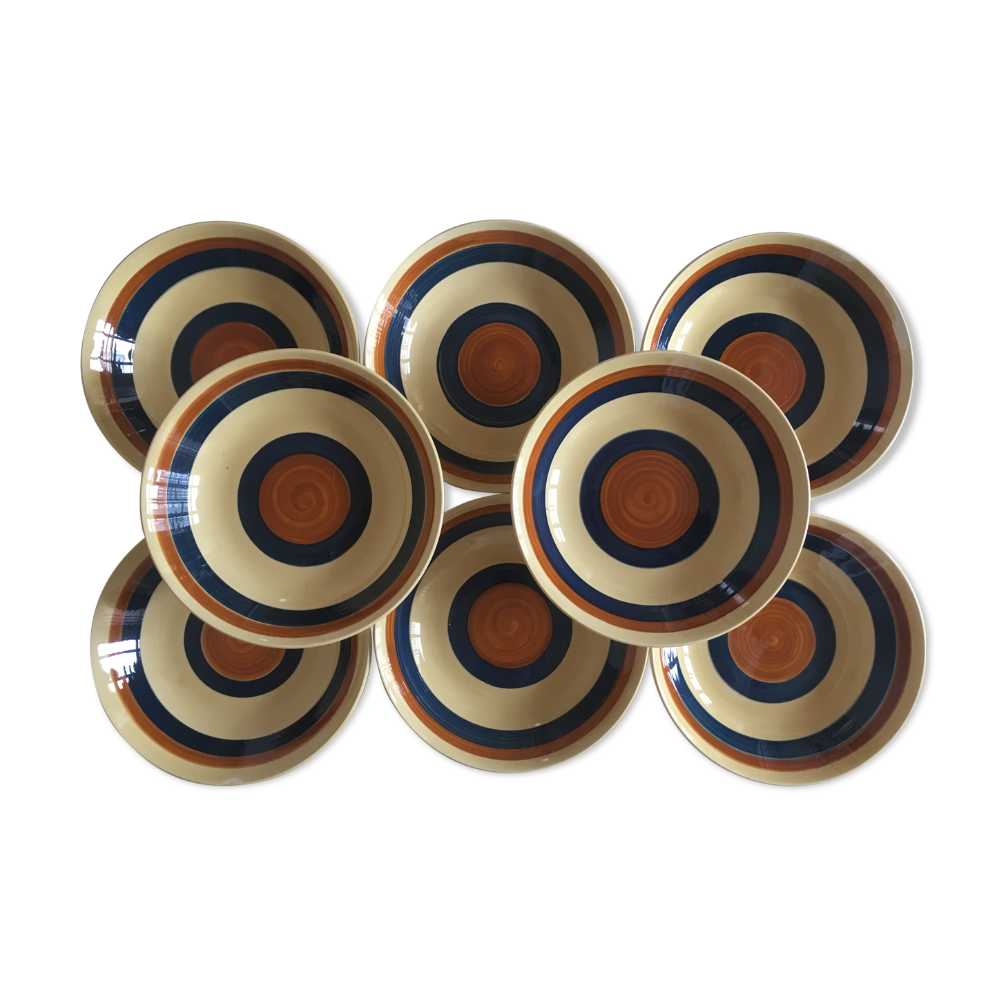 Set of 8 hollow plates cap faience gience of Gien 1970s