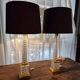 Pair of coloured table lamps, made of cut crystal and gilded bronze, in the Baccarat style.