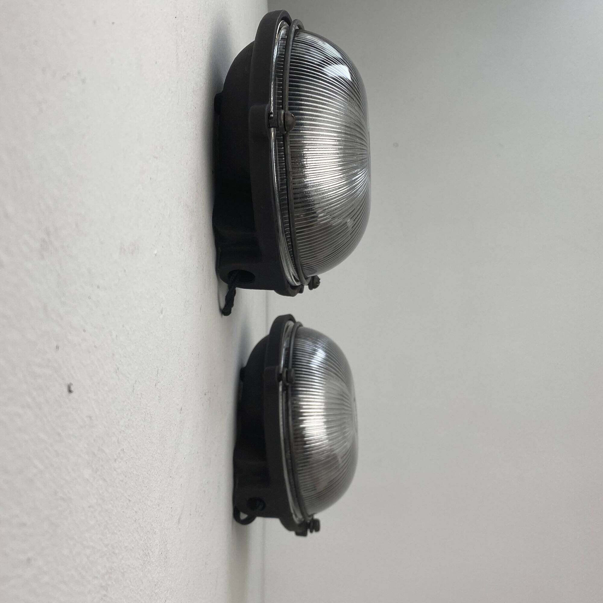 Pair of old “mapelec amiens” industrial wall lights