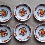 Set of 6 Moulin des Loups plates with red flowers