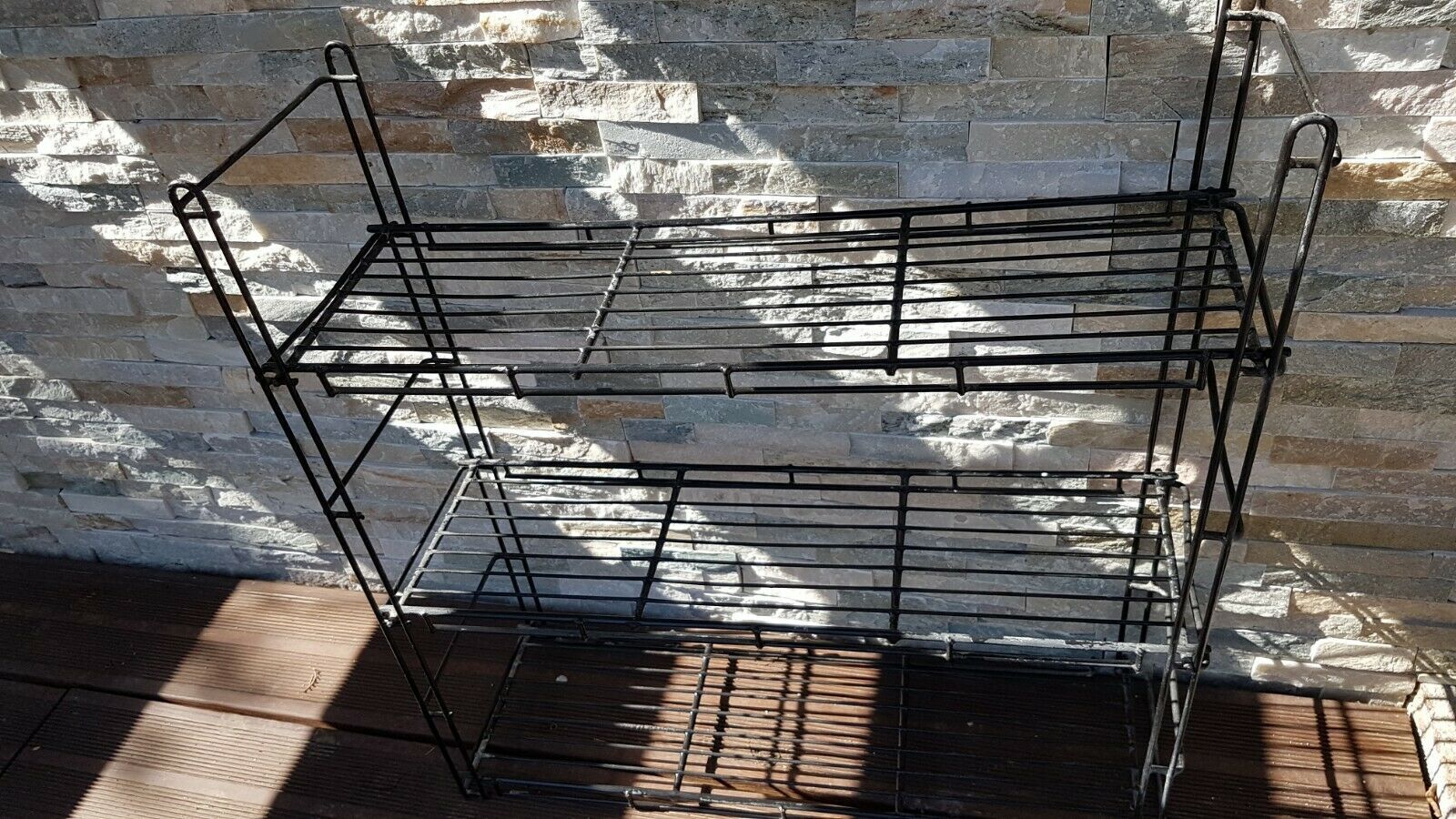 Vintage wall shelf in black wired metal 70s