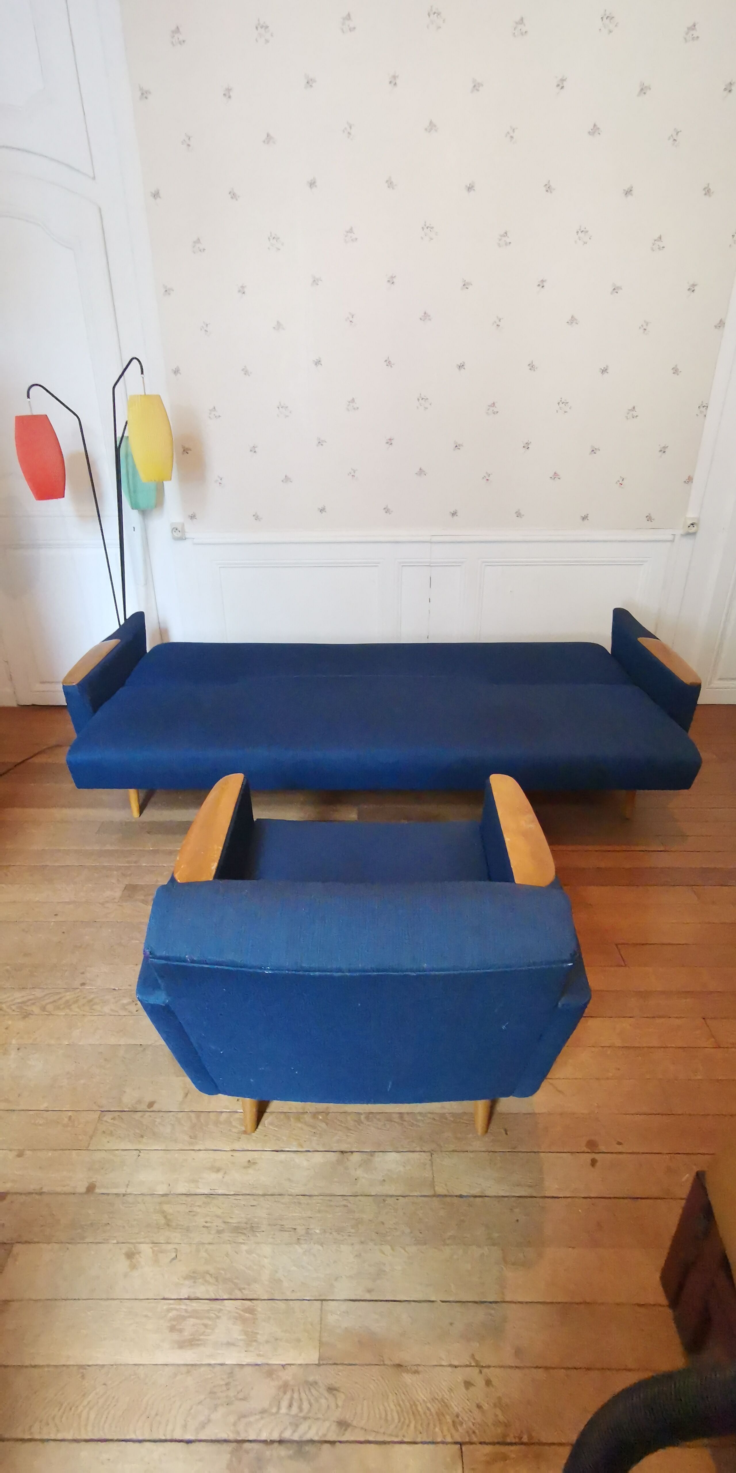 Duo 1 sofa daybed 1 club chair year 50 60 blue