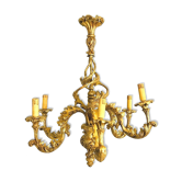 Lustre de style Louis XV patine dorée a l'antique Lustre rocaille a patine dorée