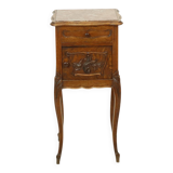 Table de chevet ancienne en chêne et marbre rouge de style Louis XV