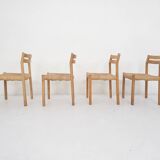 Set of four oak and sisal dining chairs model 401 by JL Moller, Denmark 1970's
