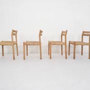 Set of four oak and sisal dining chairs model 401 by JL Moller, Denmark 1970's