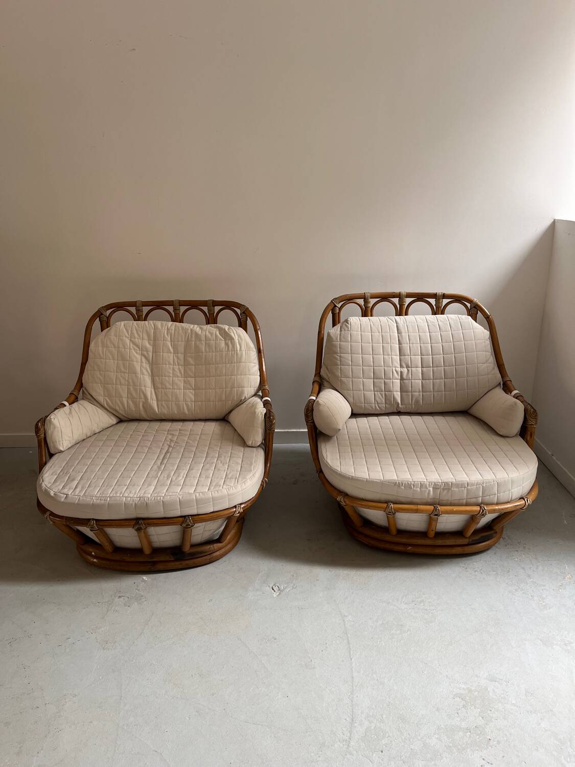 Pair of Roche Bobois rattan armchairs