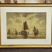 Oil on canvas antique – seascape with sailing boats – signed Bentley