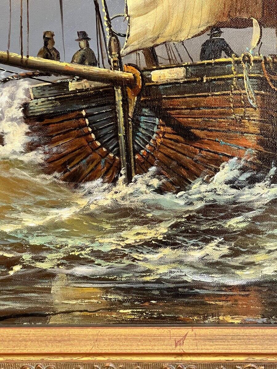 John Russel Chancellor (1925-1984) rare on the market, oil on canvas, marine, boats