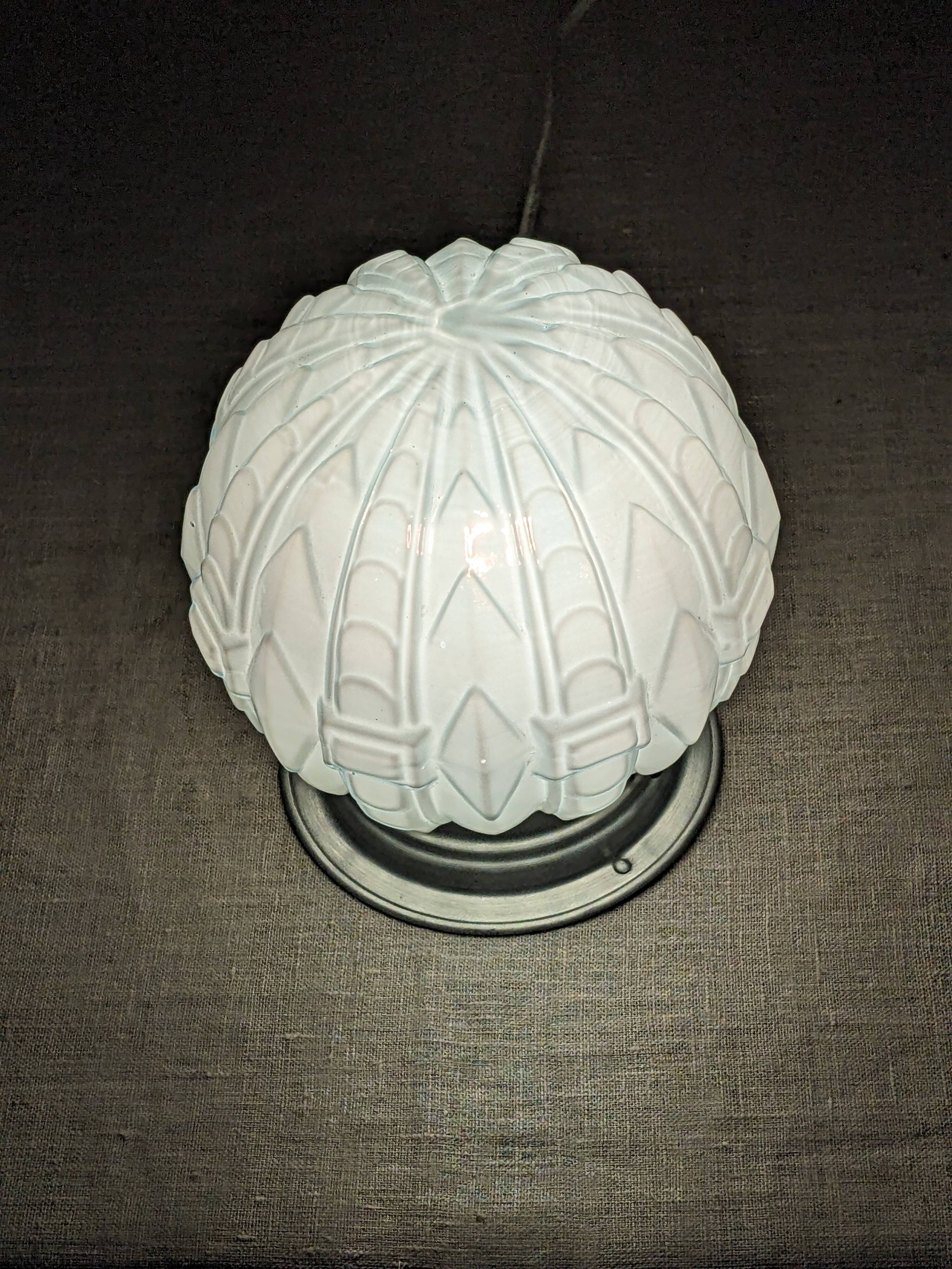 Art Deco ceiling lamp in blue opaline circa 1930