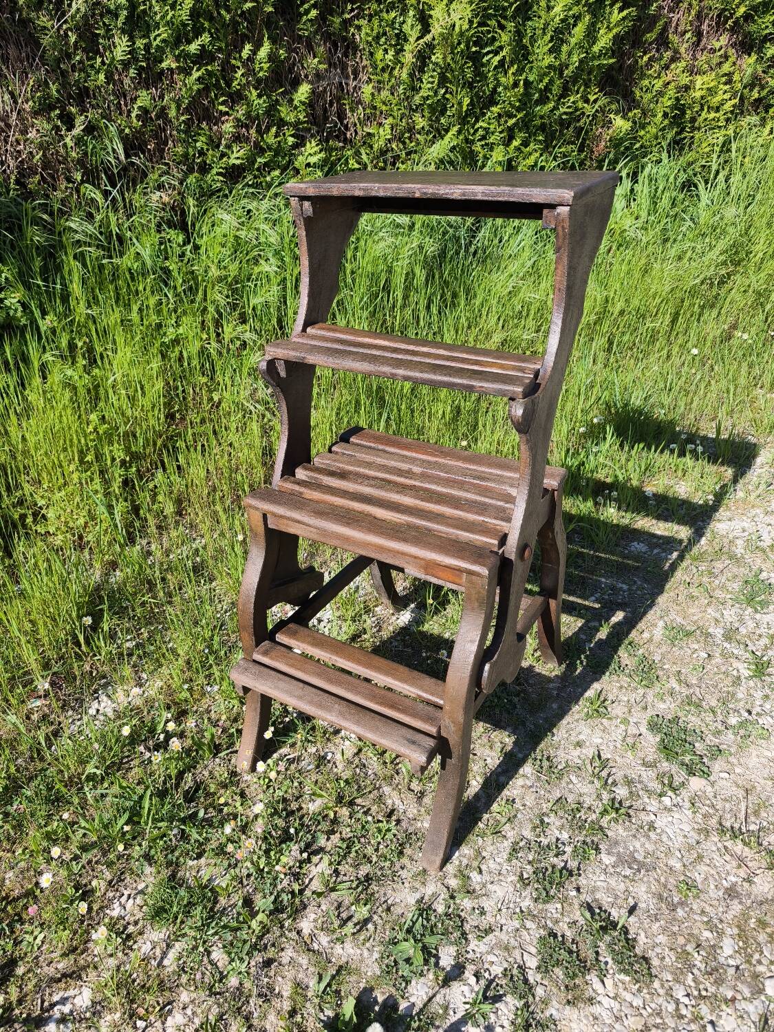 Chair, library step stool