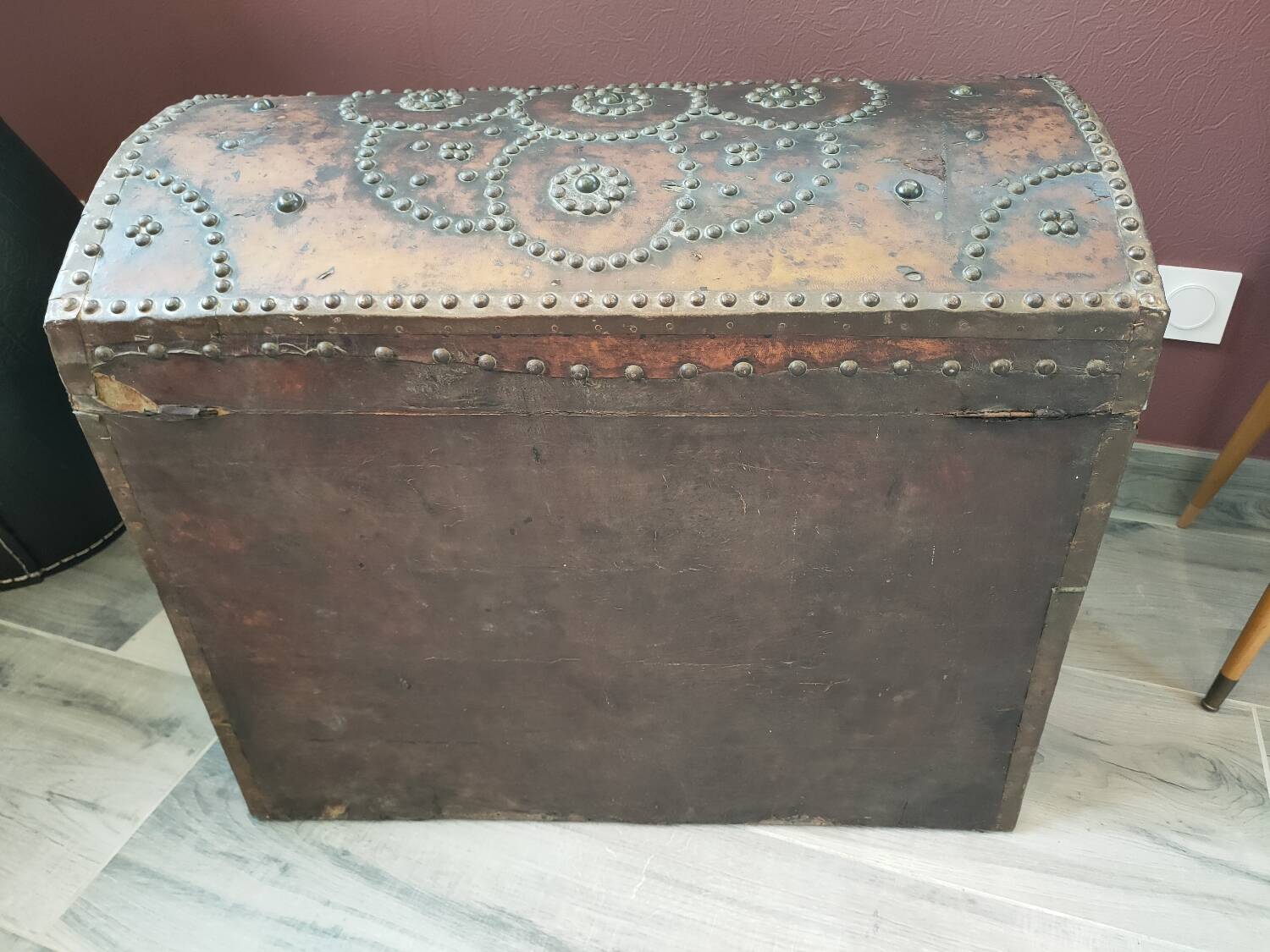 Old wooden and leather chest