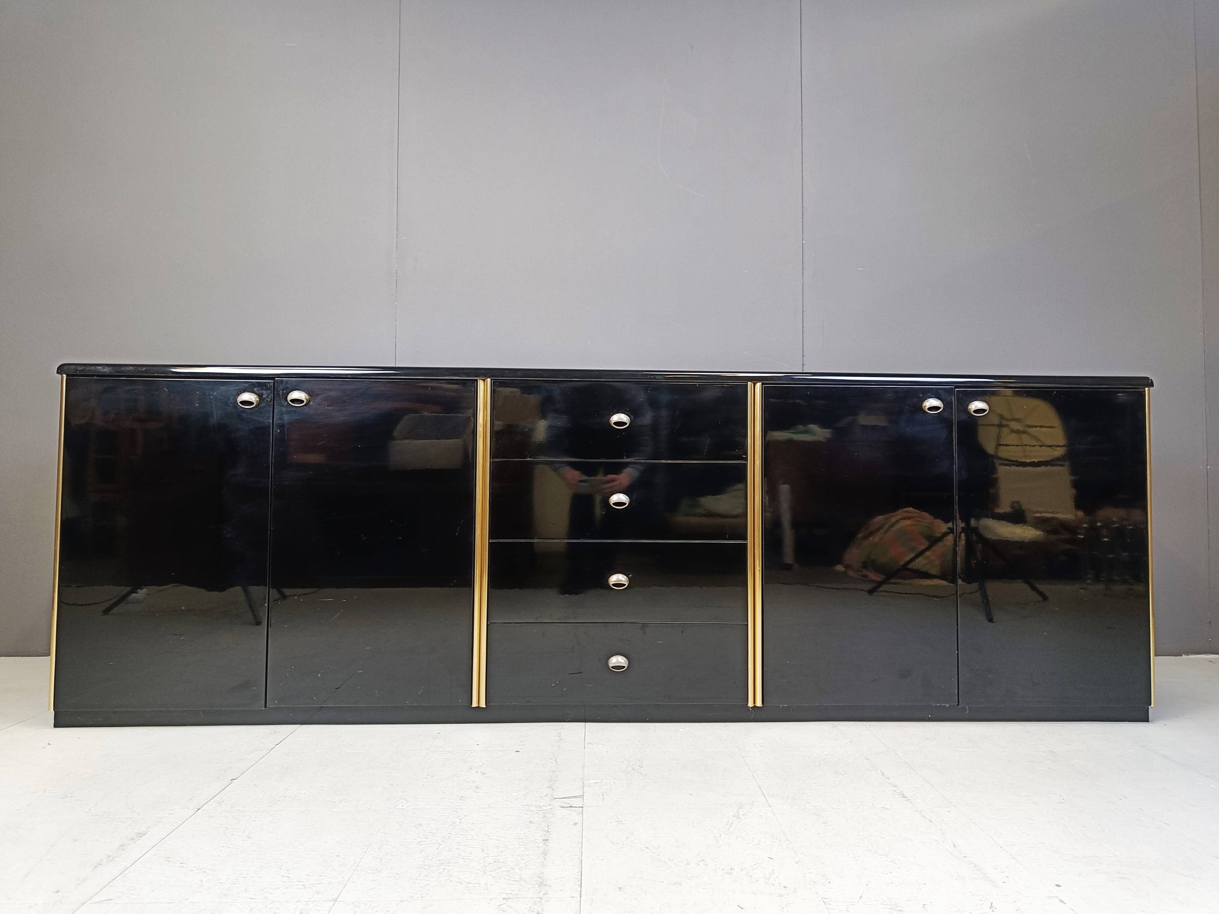 Vintage black lacquer sideboard, 1980s