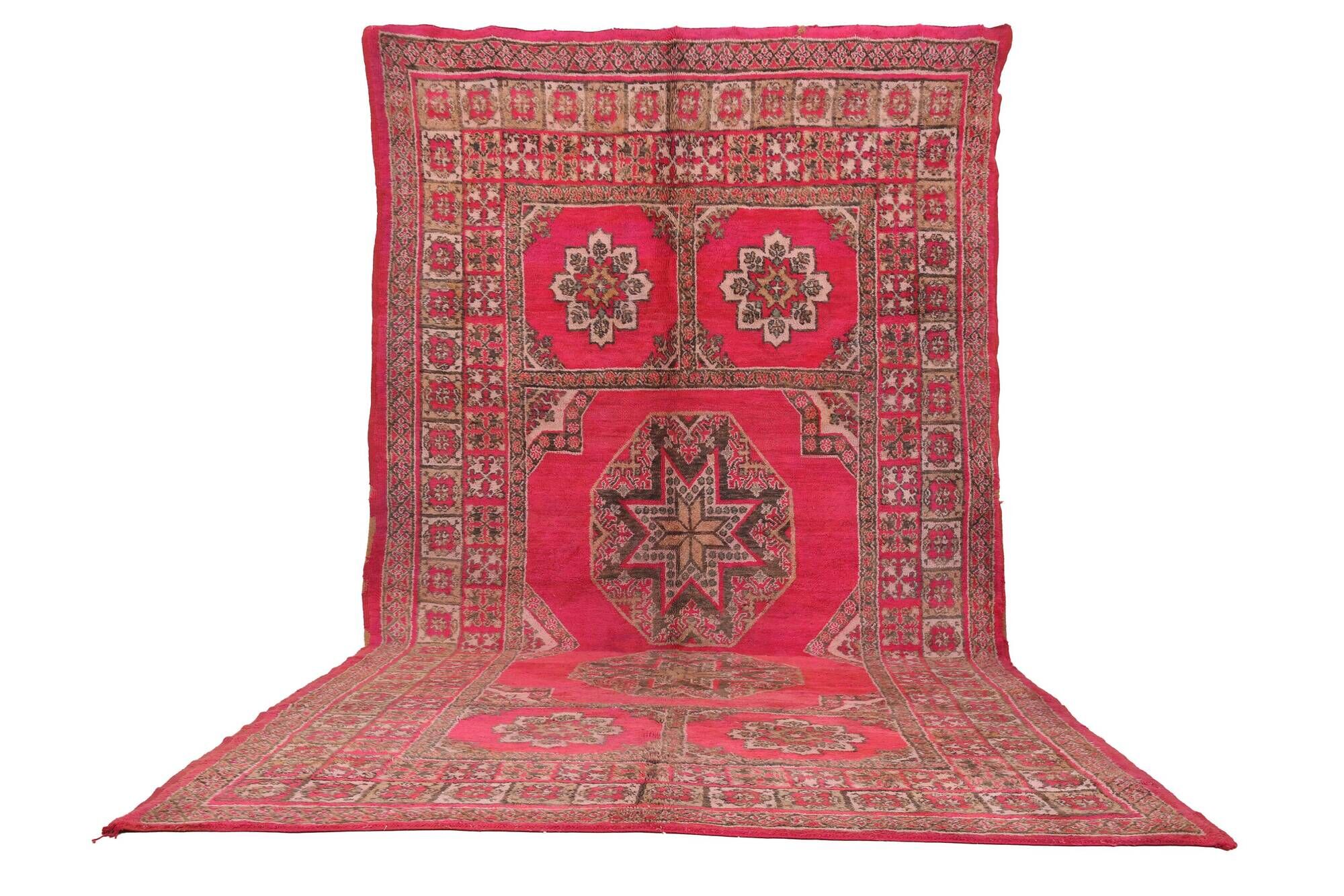 Pink Vintage Moroccan Rug 208 x 384 cm, Berber Wool Rug Handmade, Boho Rug