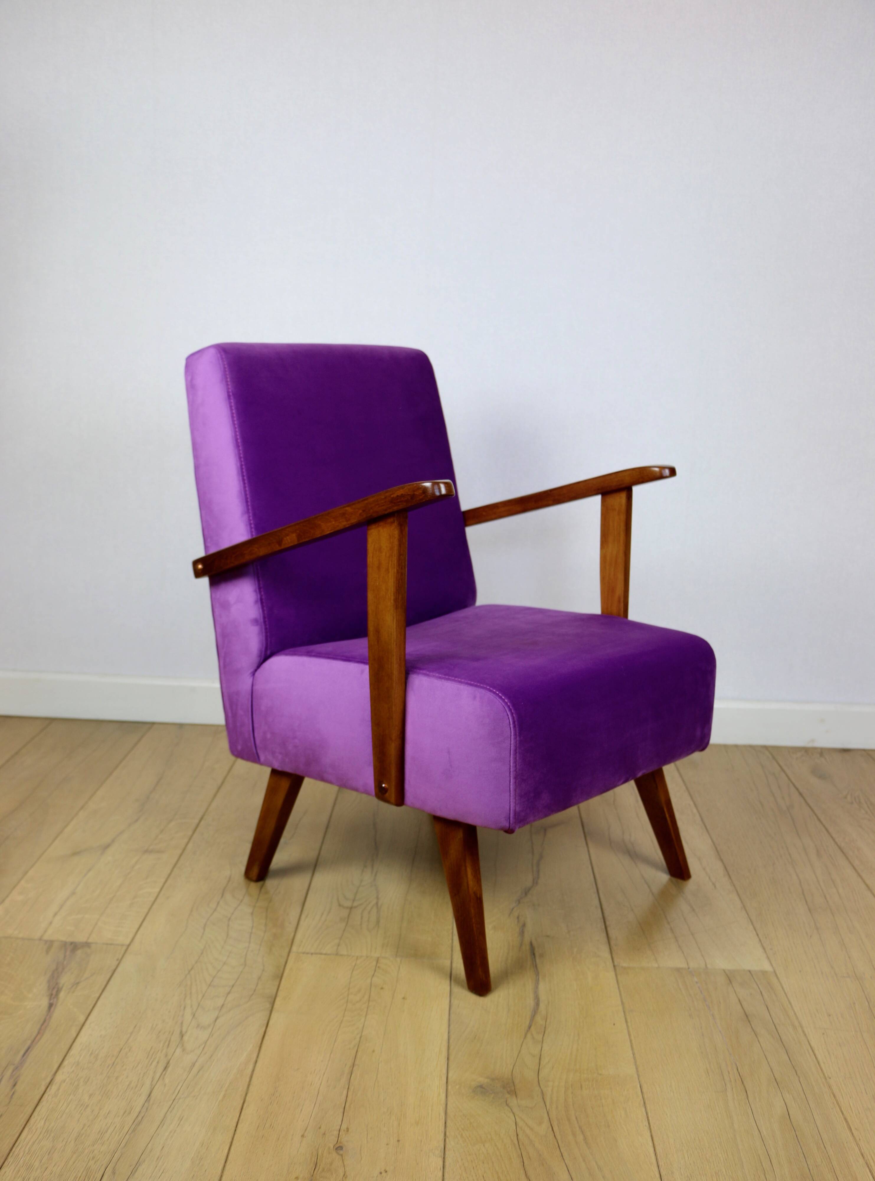 Vintage loft armchair purple velvet - 2 pieces available