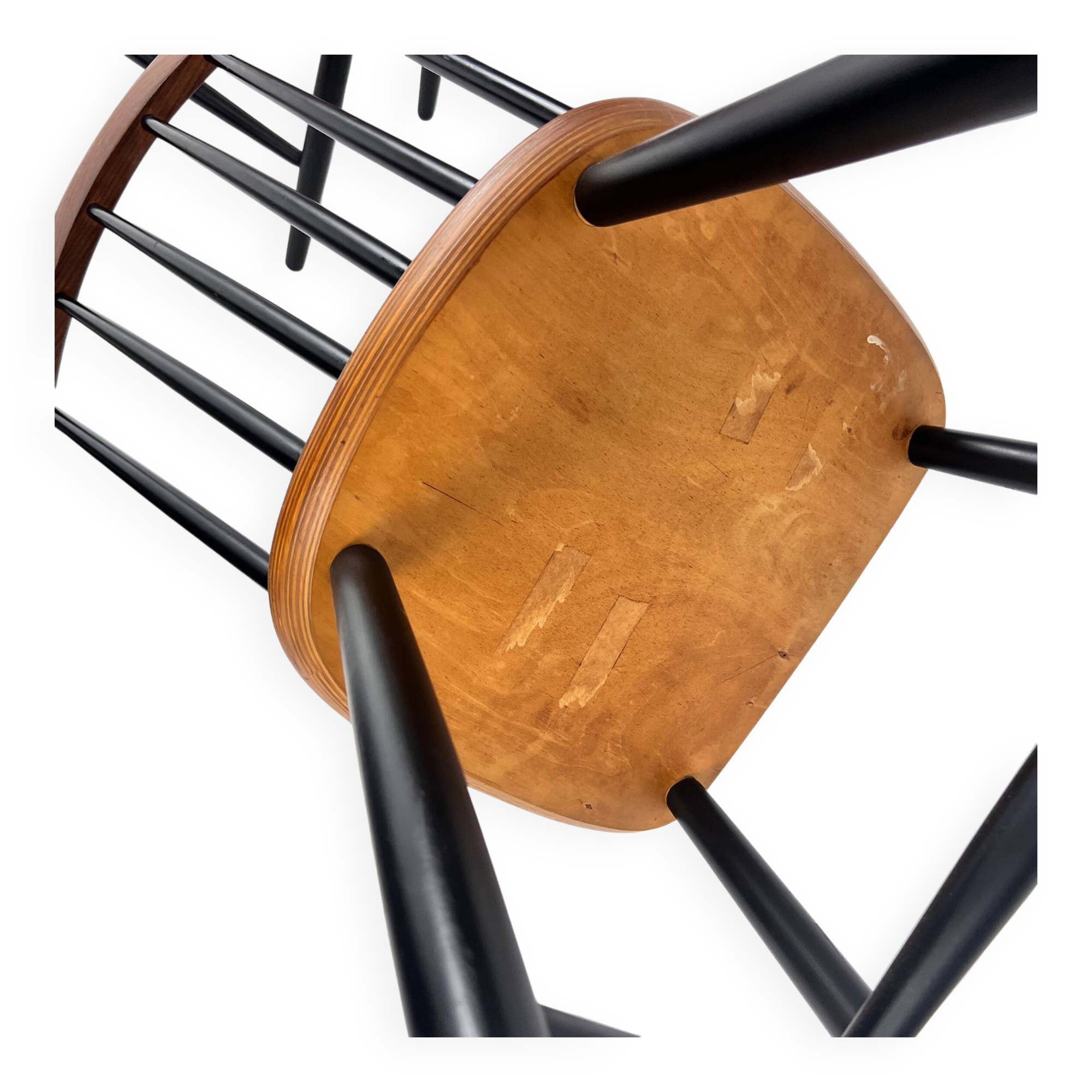 Set of 2 Mid Century Scandinavian Spindle Back Chairs, 1970s