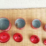 Spice pots enamelled sheet decoration Lustucru red