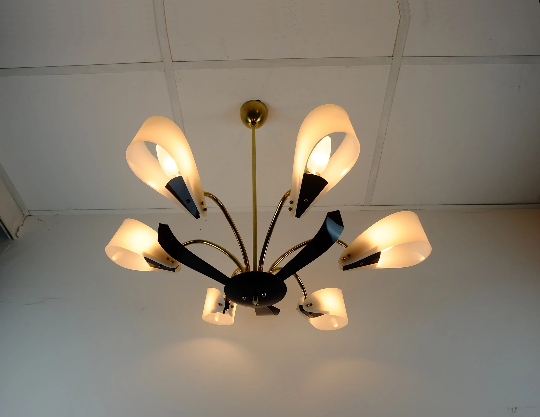 6-light chandelier with acrylic shades 1950