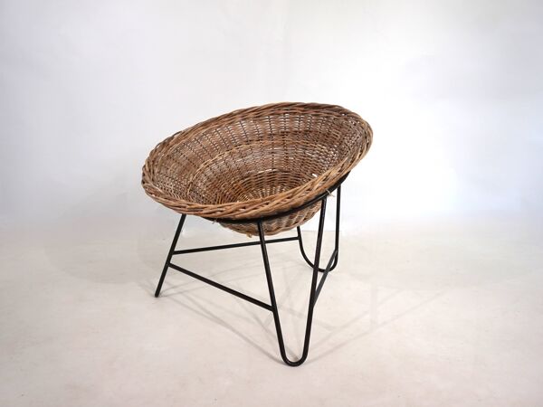 Fauteuil corbeille en rotin, 1960