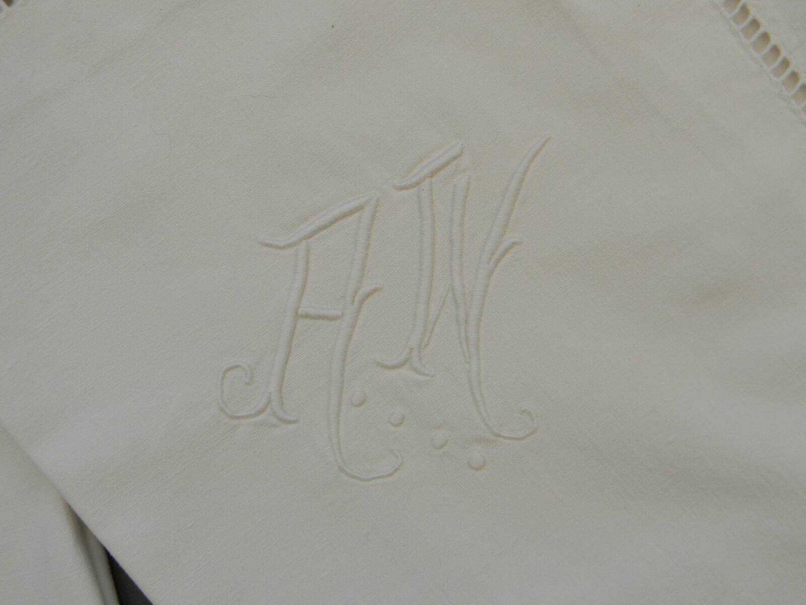 Pair of antique pillowcases. Monogram A W.