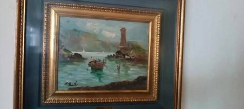 huile GIOVANNI BERTE' ANS 50 PAYSAGE FLUVIAL