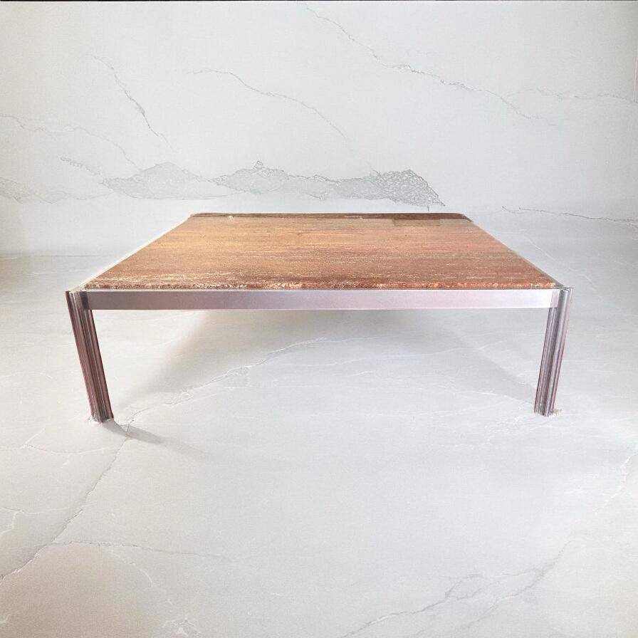 Georges Ciancimino - Very Important and Rare Square Travertine Coffee Table Ro