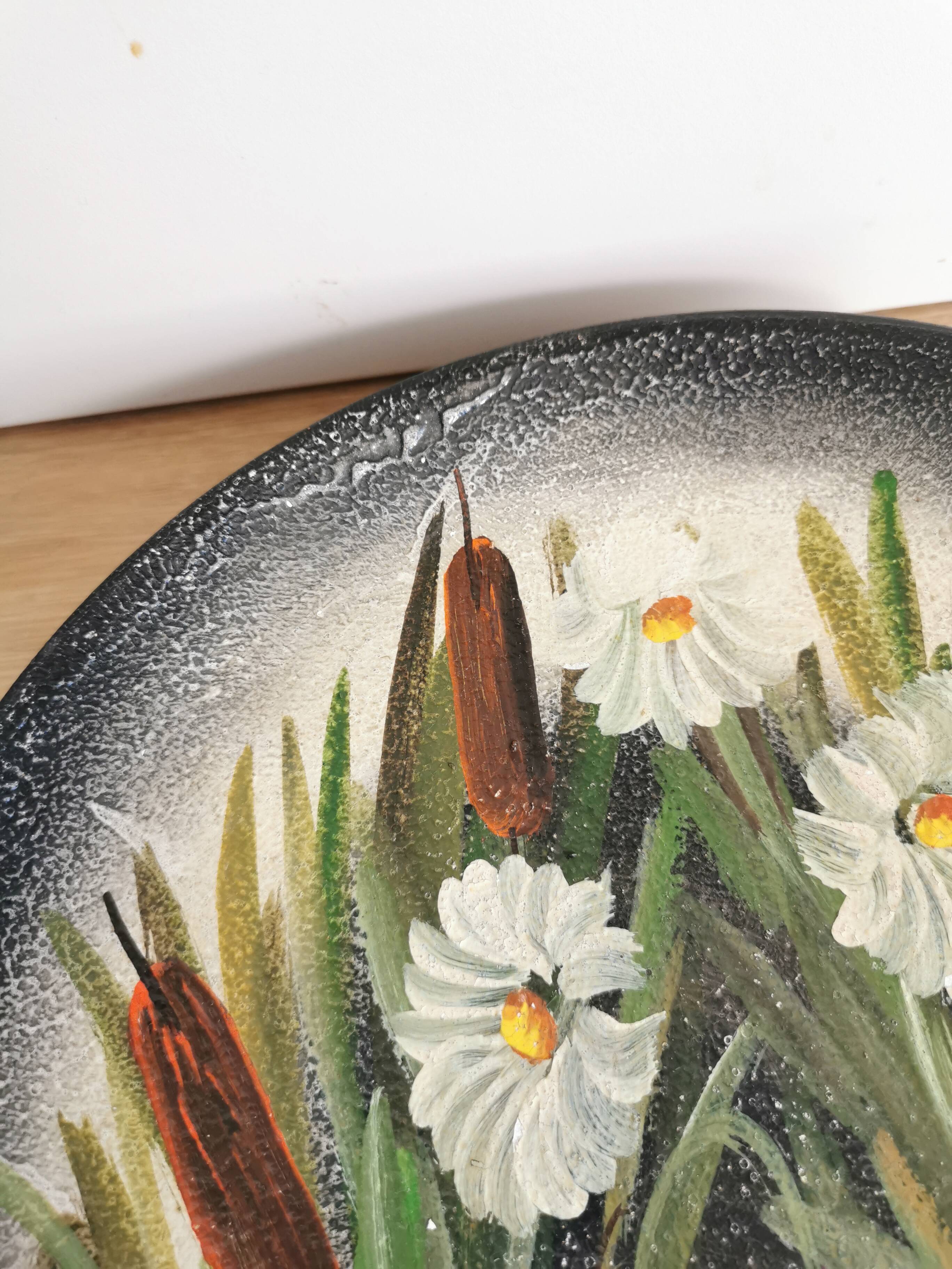 Vintage Hand-Painted Clay Plates: 1970s Yugoslavian Floral Wall Decor