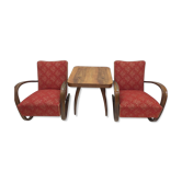 Suite de deux Fauteuils Halabala H 269 et table d'appoint, années 1940