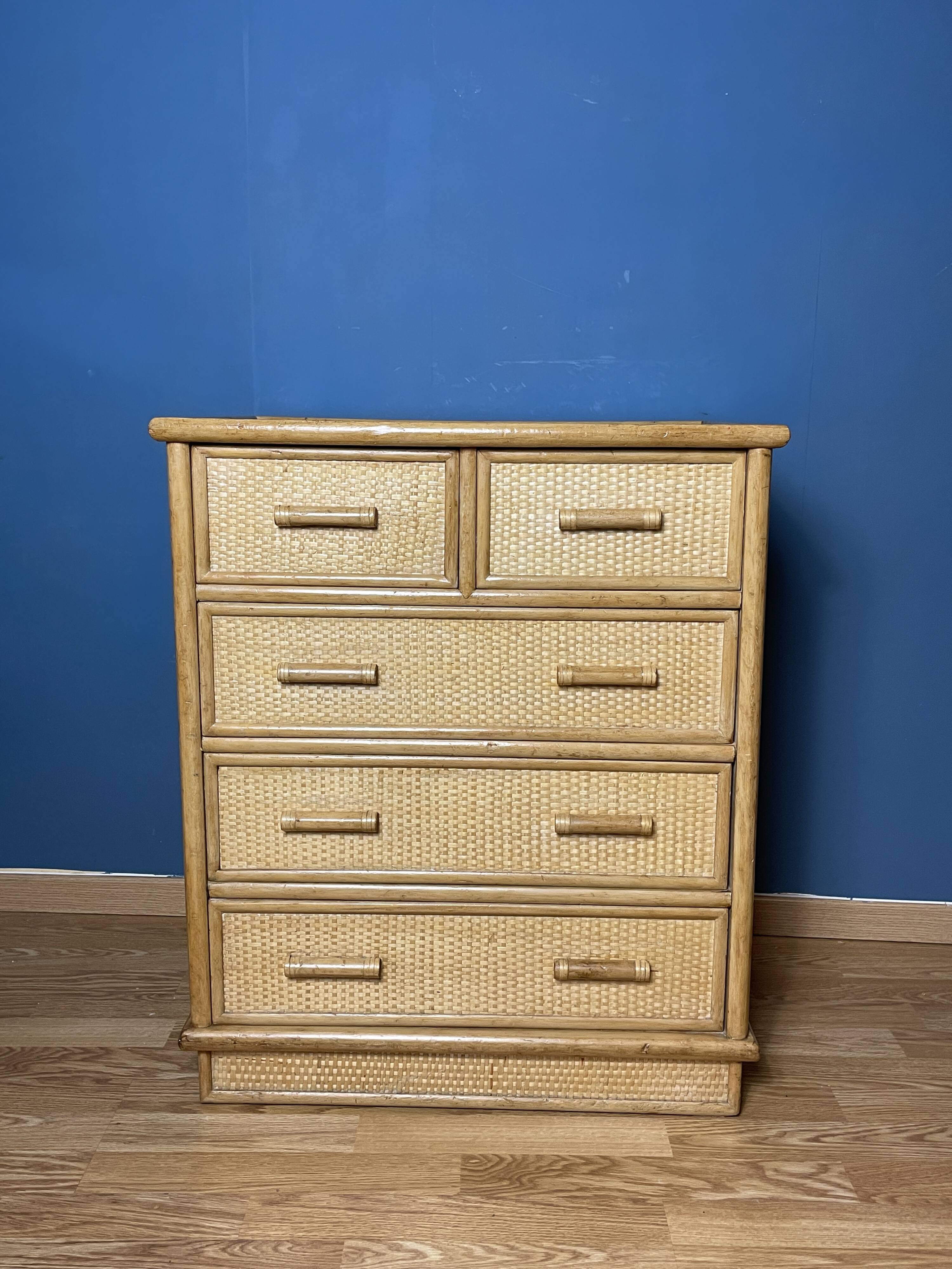 Vintage natural rattan chest of drawers
