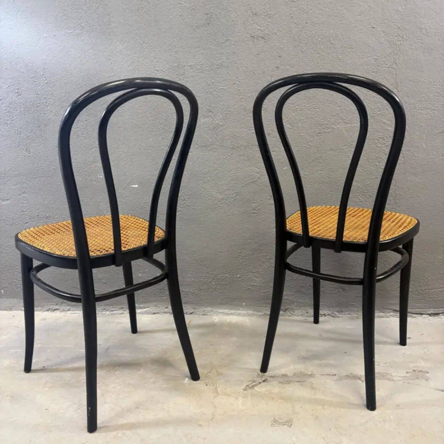 Pair of bentwood chairs, Vienna straw seat by Thonet for Herbatschek, 1960s Poland