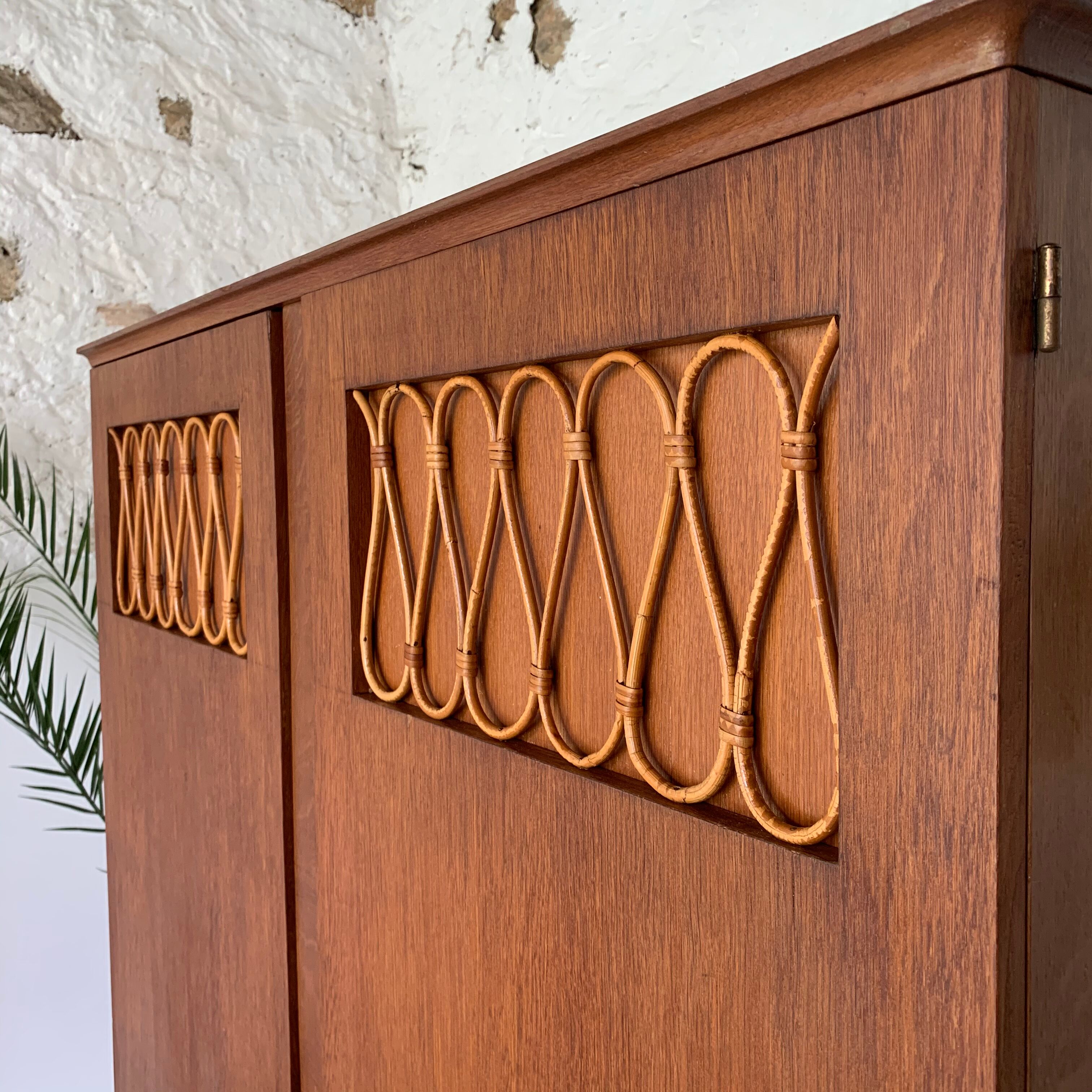 Vintage oak and rattan cabinet