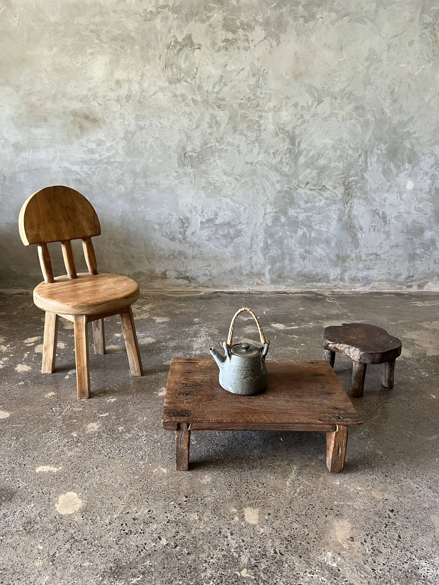 Mini low stool in upcycled old Asian teak H15 D24