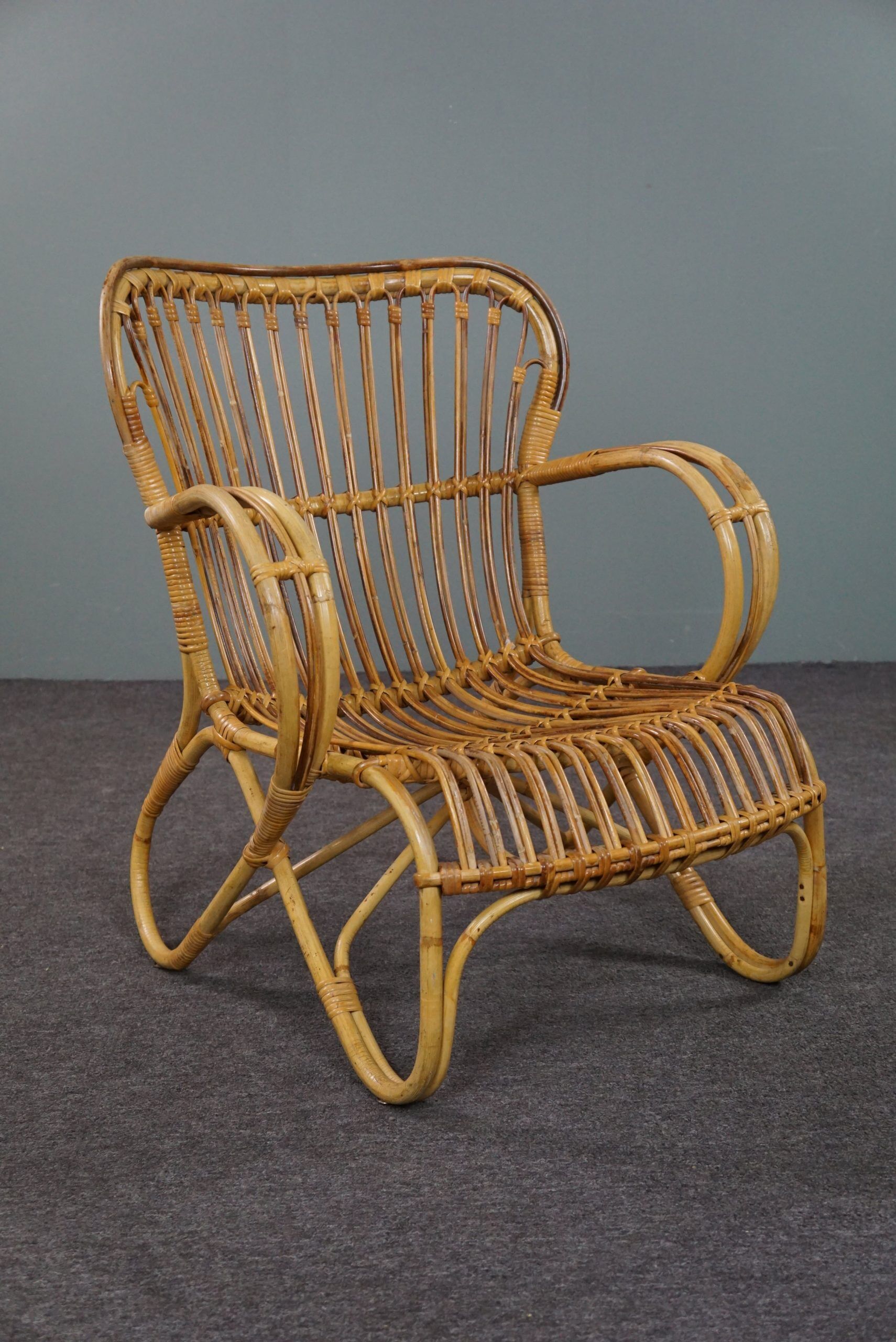Fauteuil Belse 8 en rotin Dutch Design, 1950