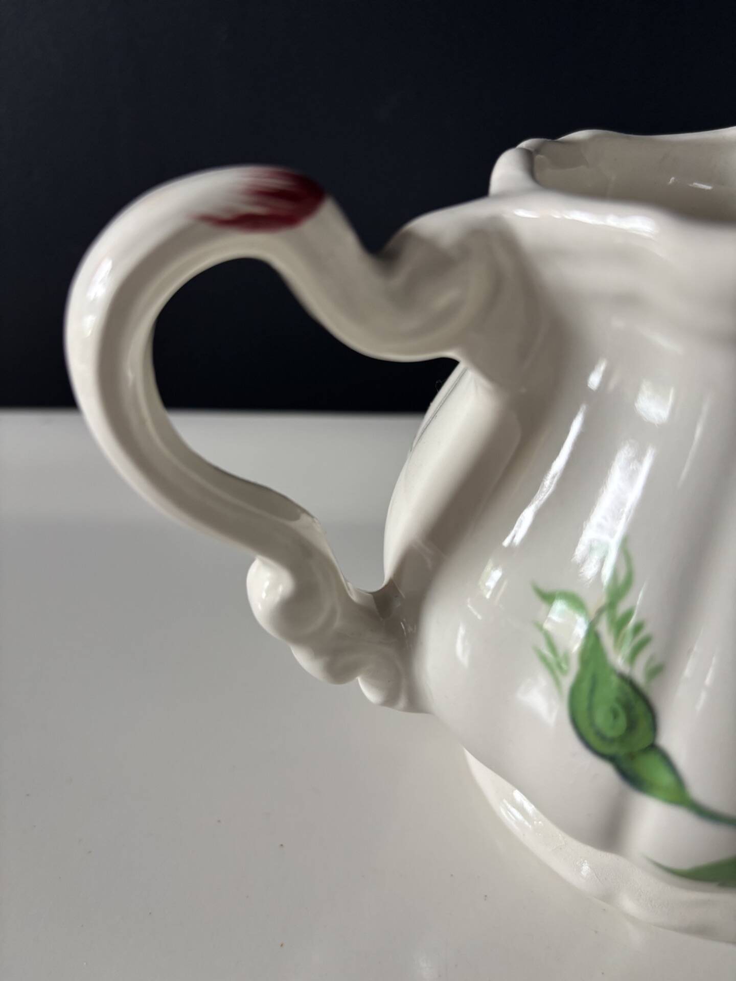 Sarreguemines earthenware milk jug, Cernay decoration, vintage — painted flowers