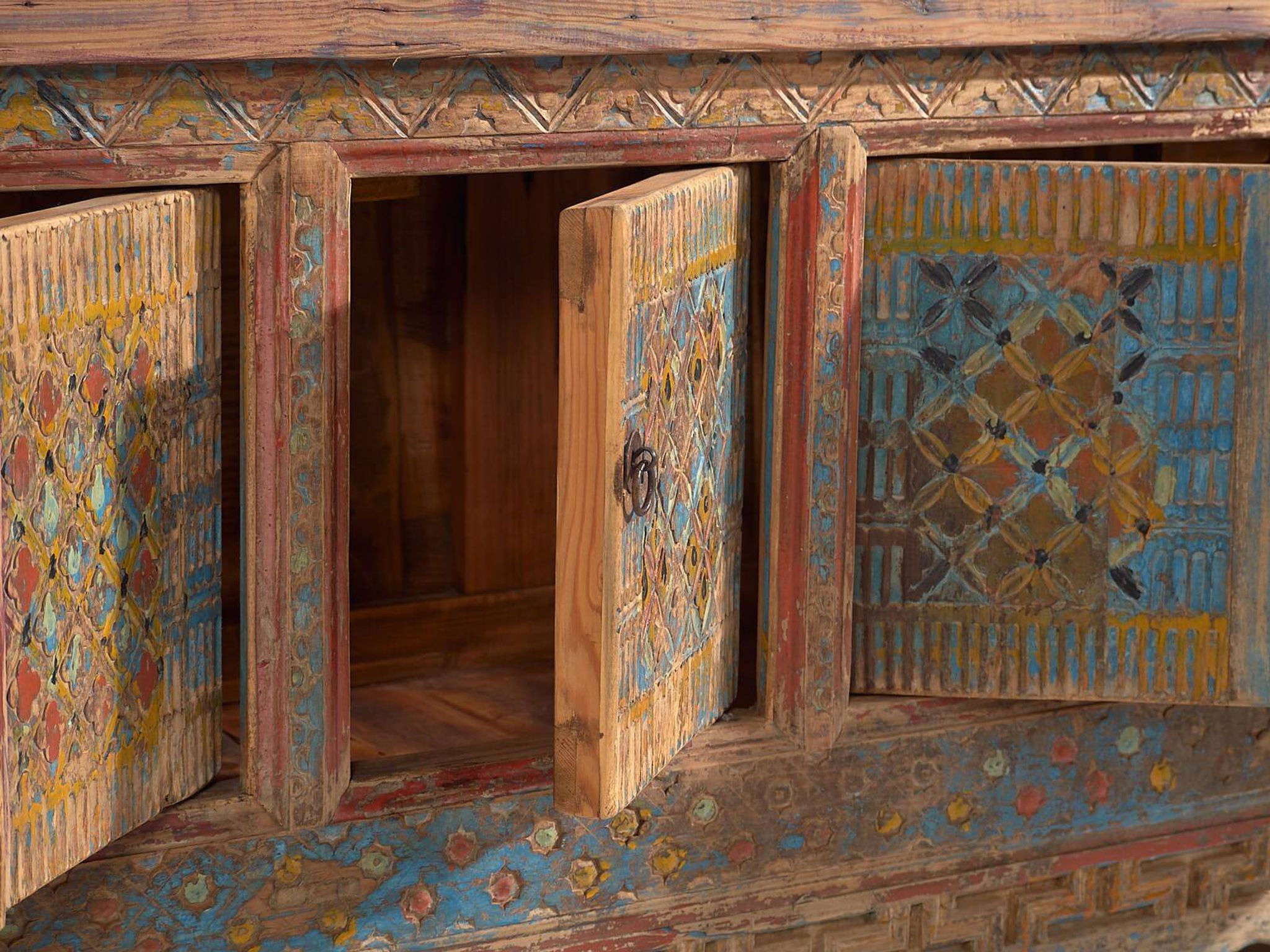 Storage unit, sideboard in painted wood and original blue patina, c.1850