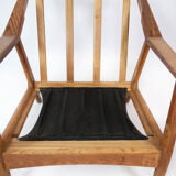Armchair in oak and upholstered with red fabric, designed by H. Brockmann Pedersen, 1960s
