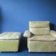 Fauteuil et pouf en cuir patchwork vert olive par Laauser, années 1970