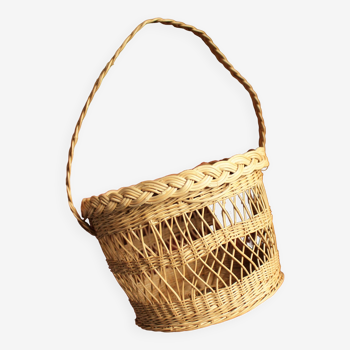 Panier osier rond couvercle anse vannerie vintage